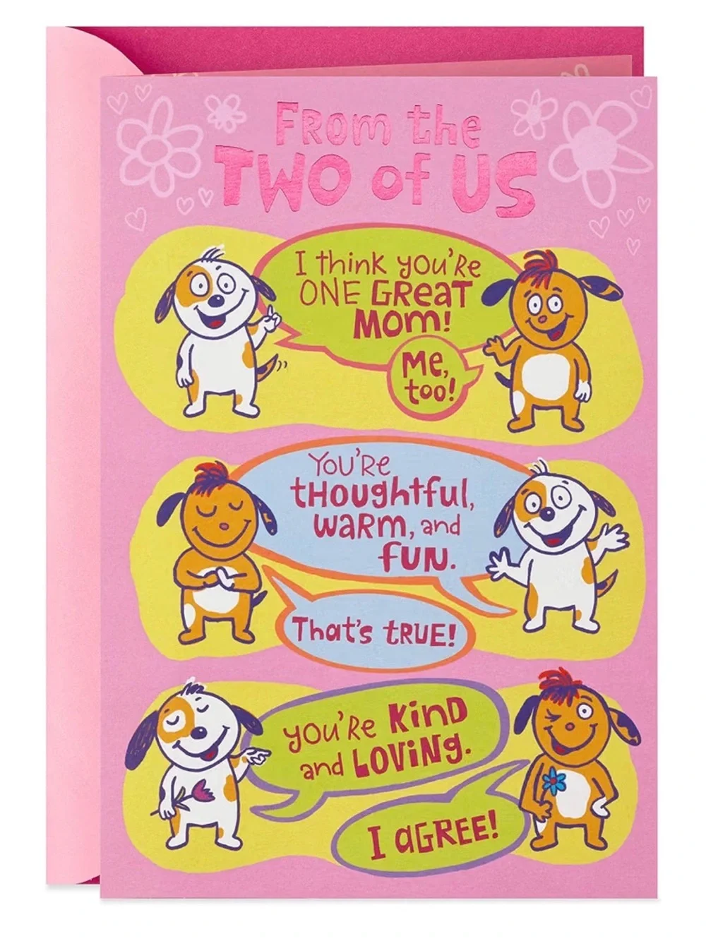 Pink Mother's Day Card for Mom – Cute Dog Cartoon Design NEW